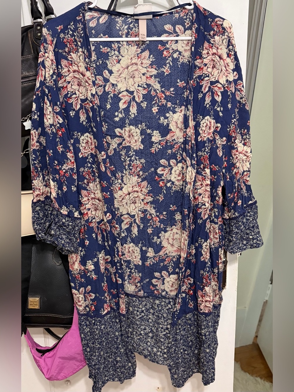 Knox Rose Navy Floral Open-Front Kimono Tunic